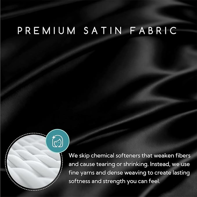 MR&HM Satin Sheets with Elastic Corner Straps, Twin Size 3-Piece Silky Bedding - Image 2