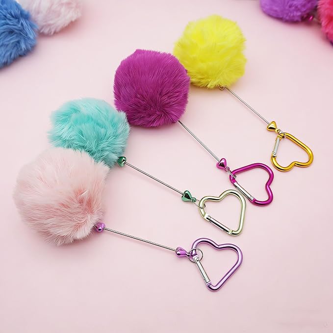 Beadable Heart Pom Pom Keychain Blank Bar - Image 3