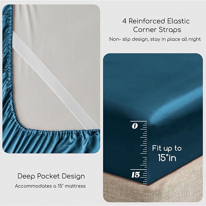 MR&HM Satin Bed Sheets, Full Size Sheets Set - Image 4