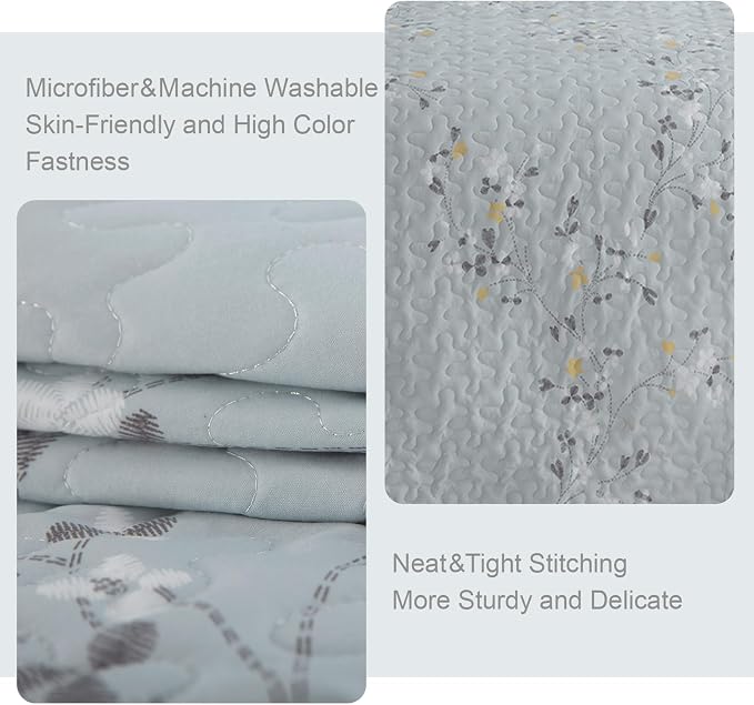 Exclusivo Mezcla Reversible Boho Quilts Queen Size, Light Blue Bedspreads - Image 5