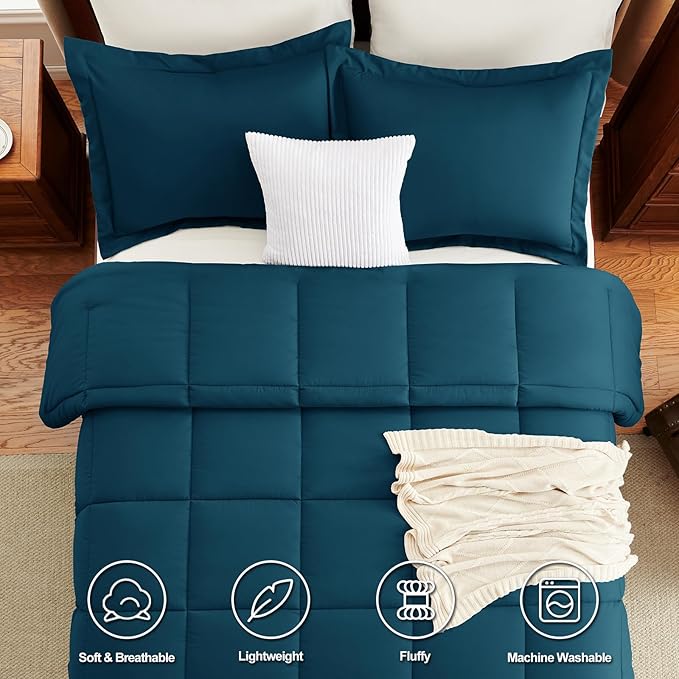 CozyLux Oversized Queen Comforter Set, 3 Pieces Lyons Blue 98x98 Box Stitched - Image 4