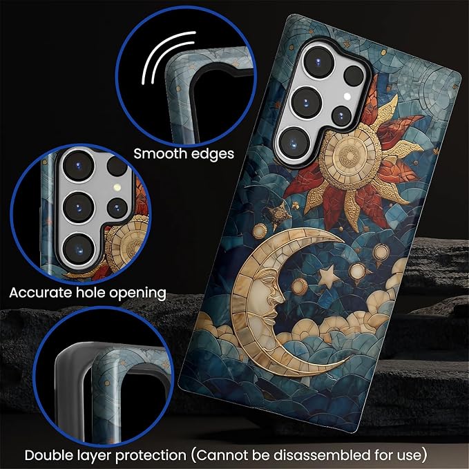 Case for Samsung Galaxy S23 Ultra Case, Sun Moon Stars Faux Stained Glass - Image 5