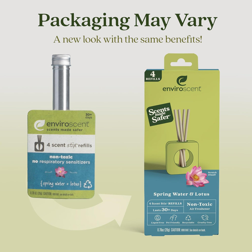 Enviroscent Non-Toxic Air Freshener for Home (Spring Water & Lotus) Essential Oil Diffuser | Home Fragrance Last Over 30 Days | 8 Scent Stix Refills