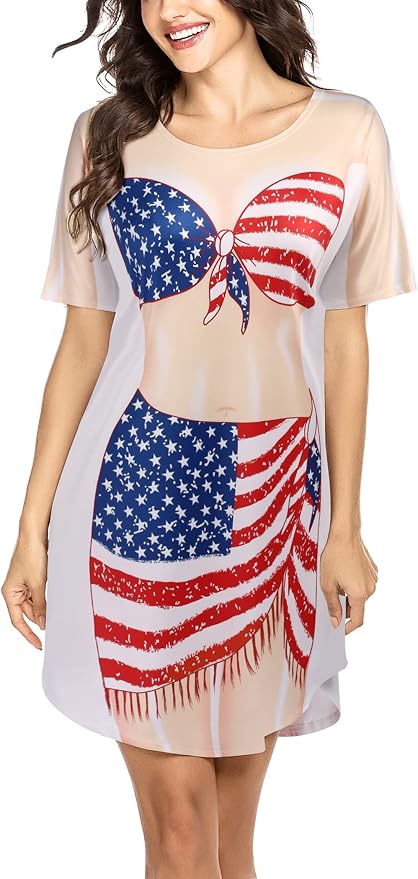Ekouaer Women's Bikini Shirt Cover Up Short Sleeve Cute Bikini Print Cover-Up by EKOUAER