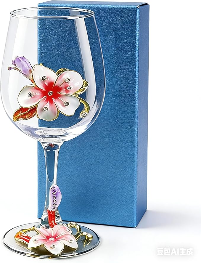 Simcat Handmade Painted Enamel Flower Glass Wine Glasses Transparent Refined by Simcat