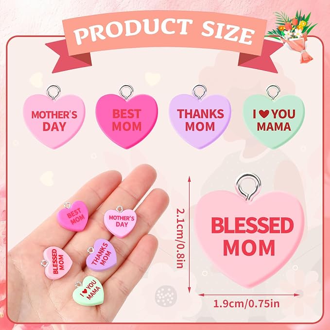 Augshy 64 Pcs Mother's Day Resin Charms, Mom Conversation Heart Charm | Love - Image 2