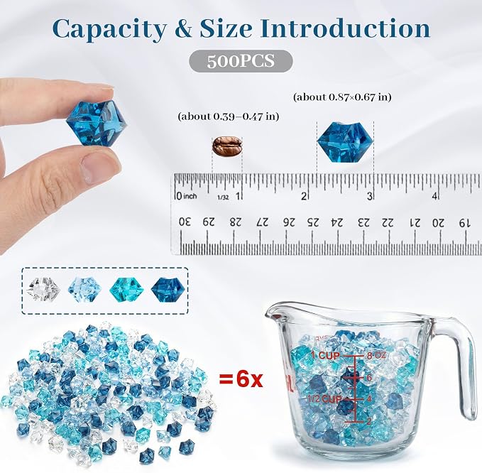 DomeStar 500PCS Assorted Blue Fake Ice Rocks Vase Fillers, Aquarium Gravels - Image 2