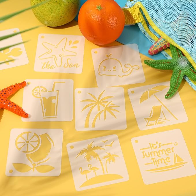 Augshy 56 Pack Summer Stencils for Painting, 3 Inch Beach Crafts Template | - Image 7