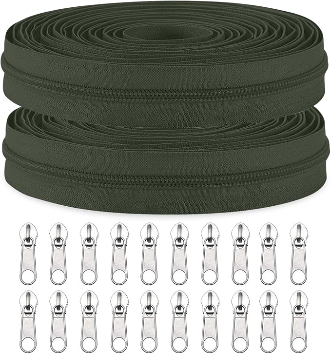 Sawoake 10 Yards Dark Green Nylon Coil Zipper by The Yards by Zipper