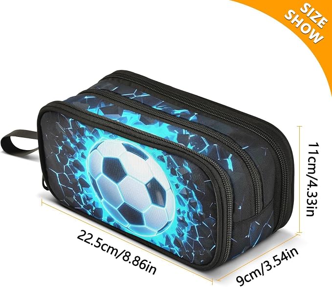 3D Soccer Football Blue Pencil Case Box Boys Girls Large Pencil Pouch Zipper - Image 7