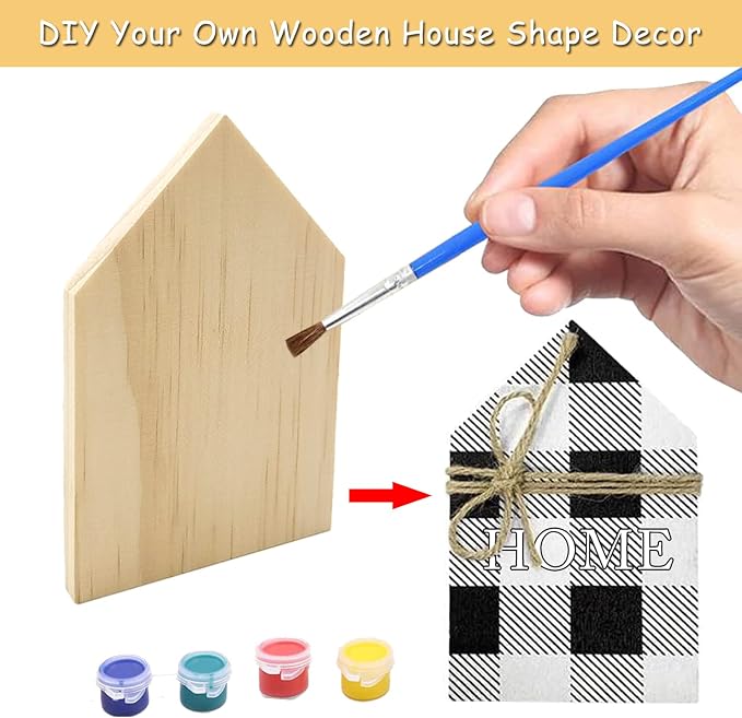 10 Pieces Unfinished House Shaped Wooden Cutouts Rustic Farmhouse Wooden - Image 3