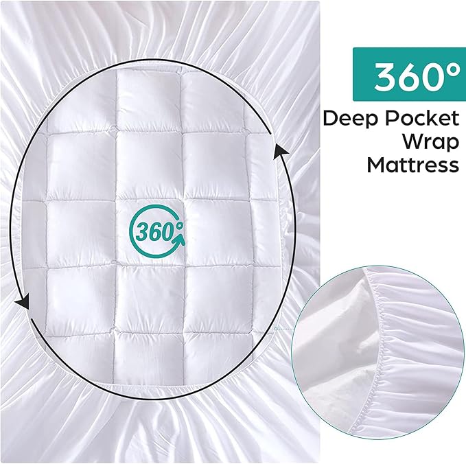 WhatsBedding Waterproof Mattress Pad Twin Size Cotton Top Down Alternative - Image 4