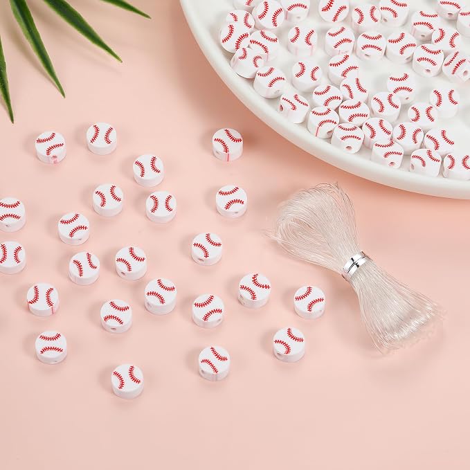 100pcs Baseball Spacer Loose Beads Sports Ball Polymer Clay Beads DIY Jewelry - Image 6