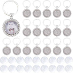 DICOSMETIC 20 Sets 20mm Cabochon Keychain Blanks Keychain Pendant Tray Platinum by DICOSMETIC