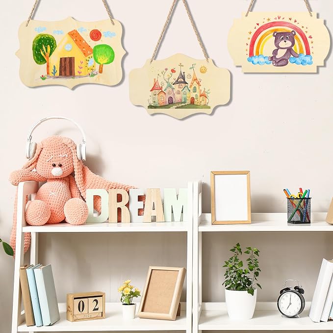 12 PCS Unfinished Wood Crafts 8.9 x 5.7 Inch Hanging Wood Sign Blank - Image 5