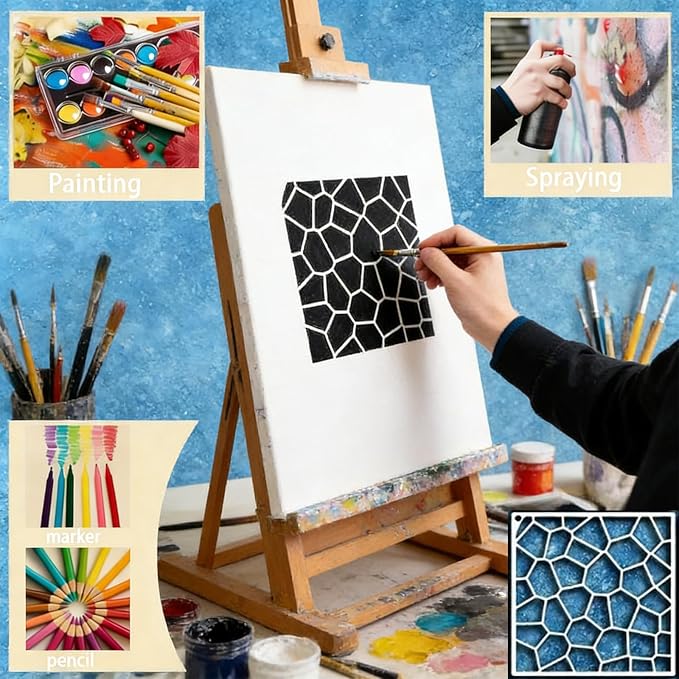 16 Pieces Stencils for Painting, Abstract Texture Mixed Media Art Supplies - Image 7
