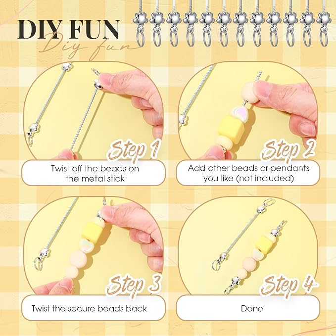 Tondiamo 24 Pcs Beadable Keychain Bars Bulk Blank DIY Metal Heart Beaded - Image 5