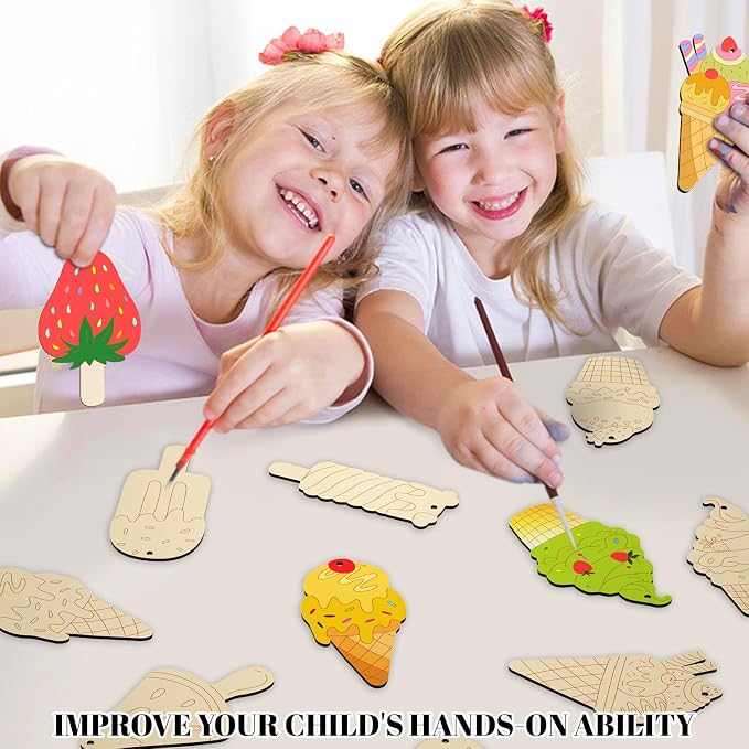 Subacy 80 PCS Unfinished Wood Cutouts 8 Styles DIY Wooden Spring Ornaments - Image 2