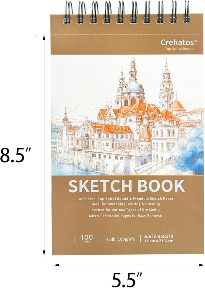 Crehatos 5.5" x 8.5" Small Sketch Book, Top Spiral Bound Sketch Pad, 100 Sheets - Image 4