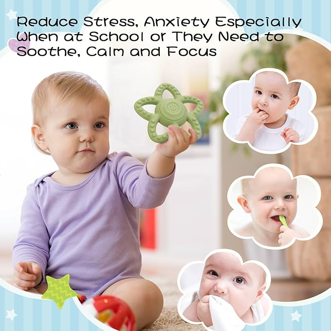 Vibrating Sensory Chew Toy, Teether Teething Toys for Baby 6-18 Months, Sensory Toys for Kids with Autism&Toddler Travel Essential - 3X Vibration Settings, Gifts for Boys Girls
