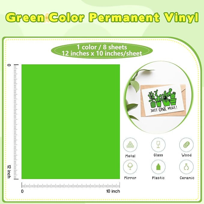 Tintnut Green Permanent Vinyl 8 Sheets 12''x10'' Permanent Adhesive Vinyl | - Image 2