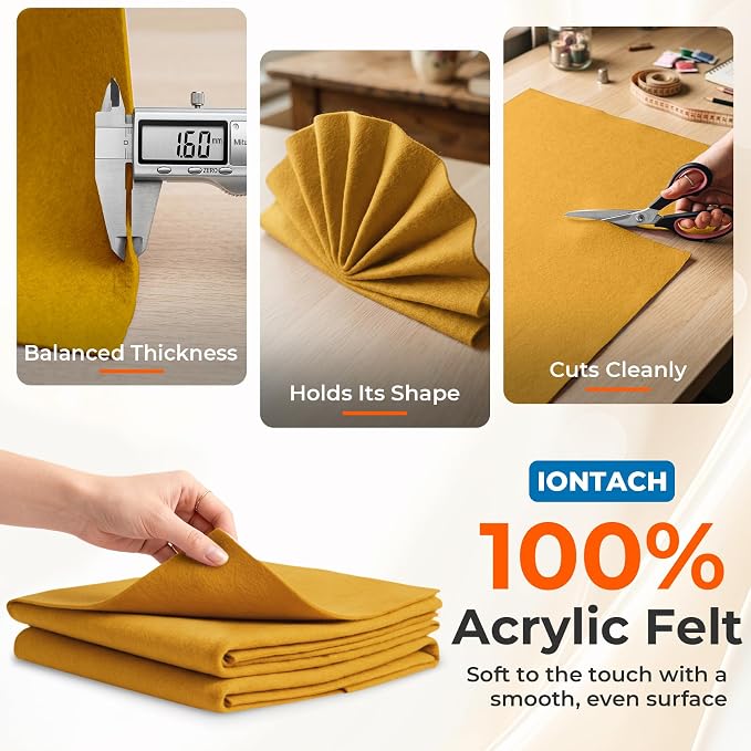 IONTACH 18" X 18" Soft Felt Sheets 1.6mm Thick | Acrylic Felt Fabric Sheets - Image 3
