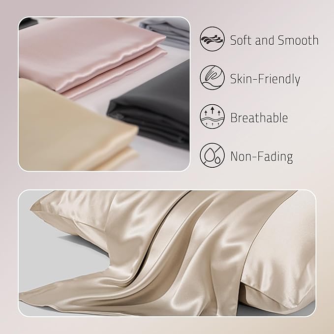 Gabire Mulberry Silk Pillow Cases Set of 2, Both Sides Real Silk Pillow Cover - Image 2
