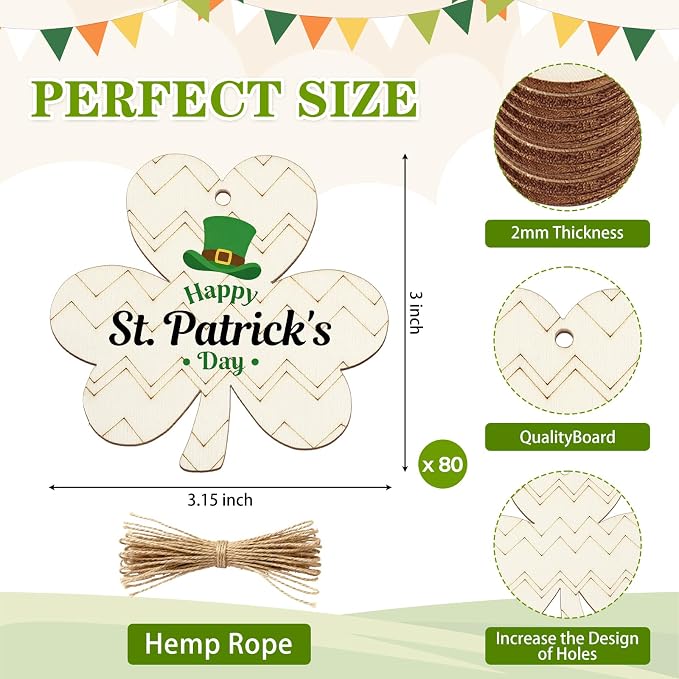 80PCS Wooden Shamrock Ornaments to Paint St. Patrick's Day Decorations - Image 7