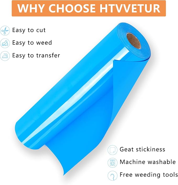 HTVVETUR Lake Blue HTV Iron on Vinyl 12Inch by 35ft Heat Transfer Vinyl - Image 3
