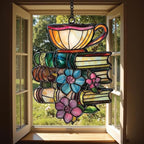 Flower Books Tea Acrylic Suncatcher Window Hanging Bookish Book Lover - Image 2
