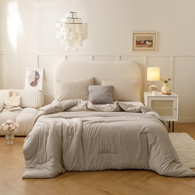 ROSGONIA King Size Comforter Set Oatmeal, All Season Bedding Soft Lightweight - Image 2