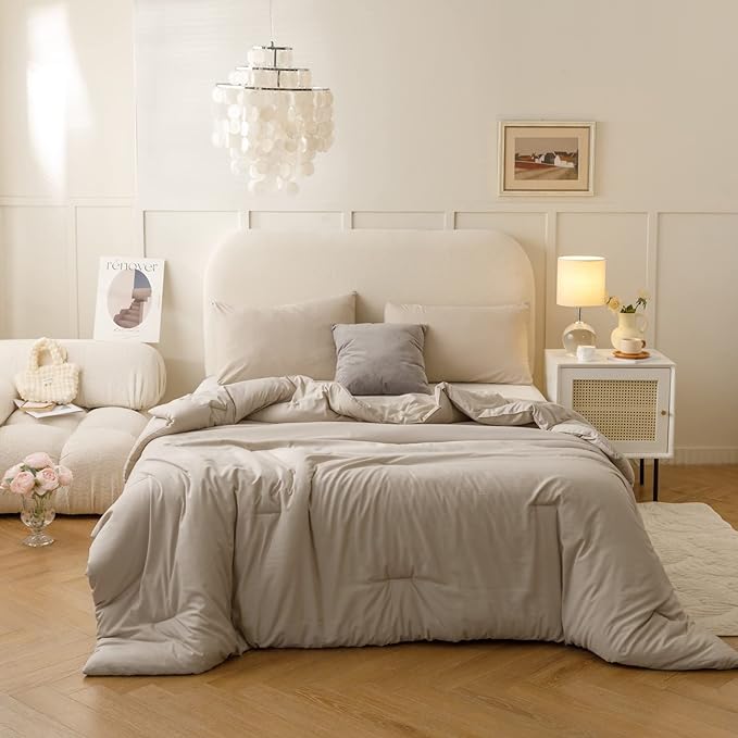 ROSGONIA Oversized Queen Comforter Oatmeal - Image 2