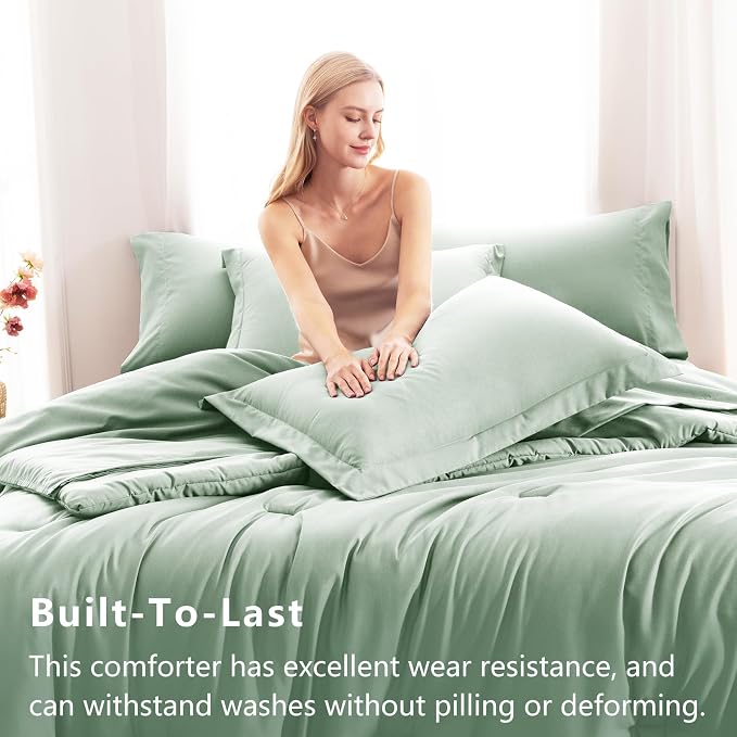 CozyLux Queen Comforter Set Sage Green, 7 Pieces Bed in a Bag Queen Comforter - Image 3