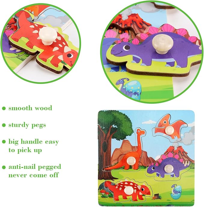 Wooden Peg Puzzles for Toddlers 1-3, Kids Educational Preschool Peg Puzzle Toy - Image 2