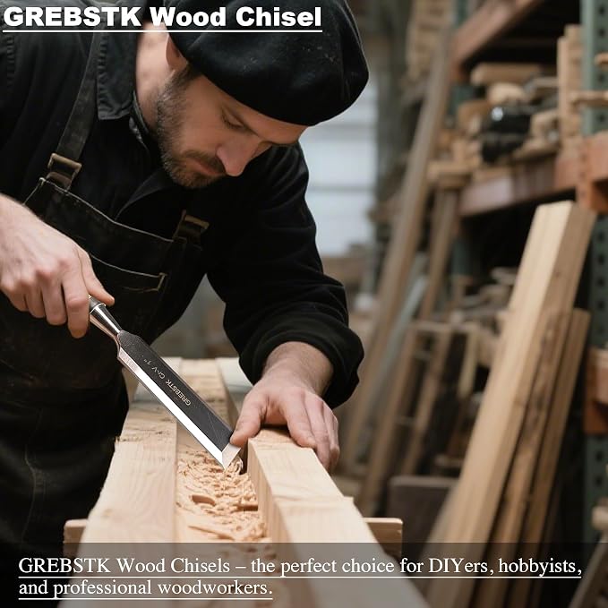 GREBSTK 4-Piece Ultra-Sharp Wood Chisel Set, CR-V Steel Beveled Blades - Image 7