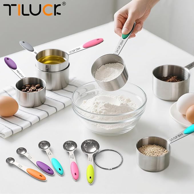 TILUCK Nesting Measuring Cups and Spoons Set, Stainless Steel - Image 6