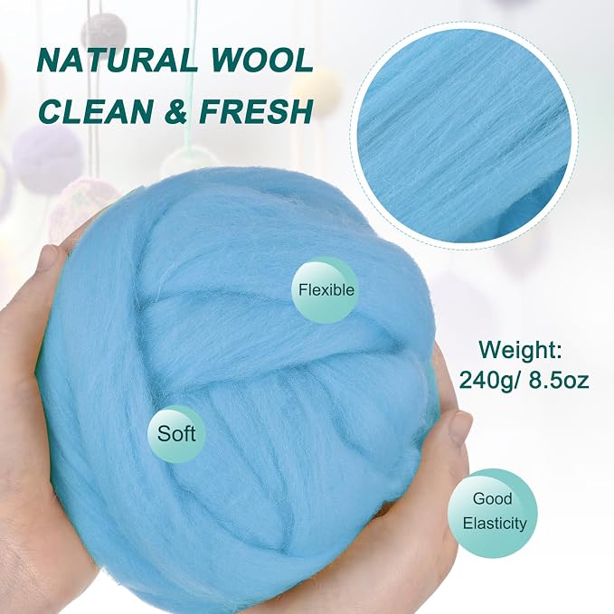 uxcell Needle Felting Wool, 8.5 Oz Nature Fibre Wool Yarn Roving - Image 2