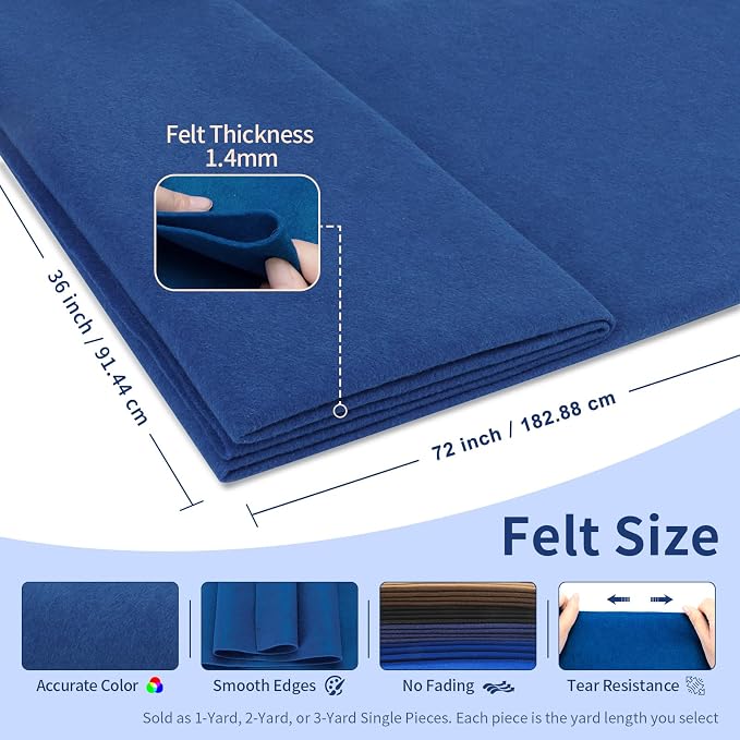 Royal Blue Felt Fabric Sheet 72" X 36", 1.4mm Thick Large Soft Durable Flexible - Image 2