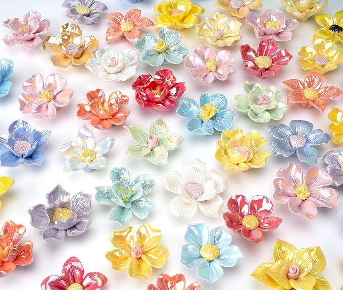 Lanyani 30 Pieces 3D Ceramic Mosaic Flowers - Image 6
