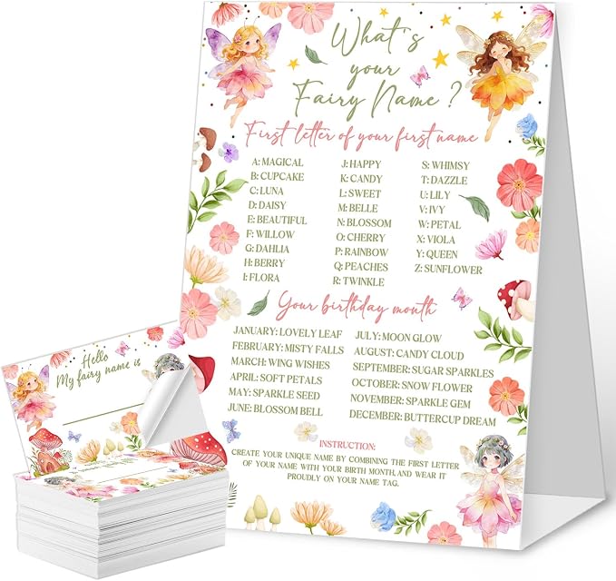 What's Your Fairy Name Game Cards, Birthday Game Supplies, 1 Fairy Name Game by QZCYU