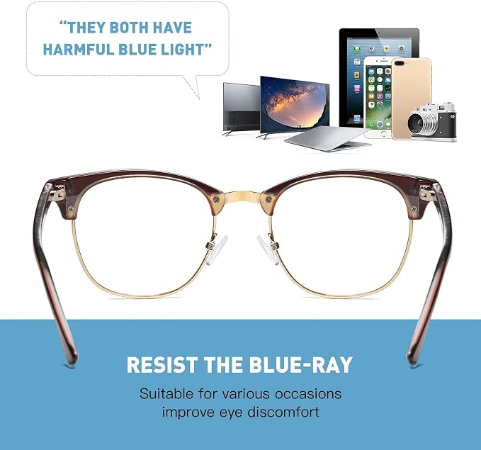 Blue Light Blocking Glasses Vintage Half Frame UV Clear Lens Anti Eyestrain - Image 7