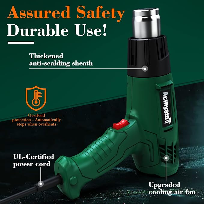 Heat Gun, Heavy Duty Hot Air Gun Kit Dual Temperature Settings 572℉~932℉ - Image 4