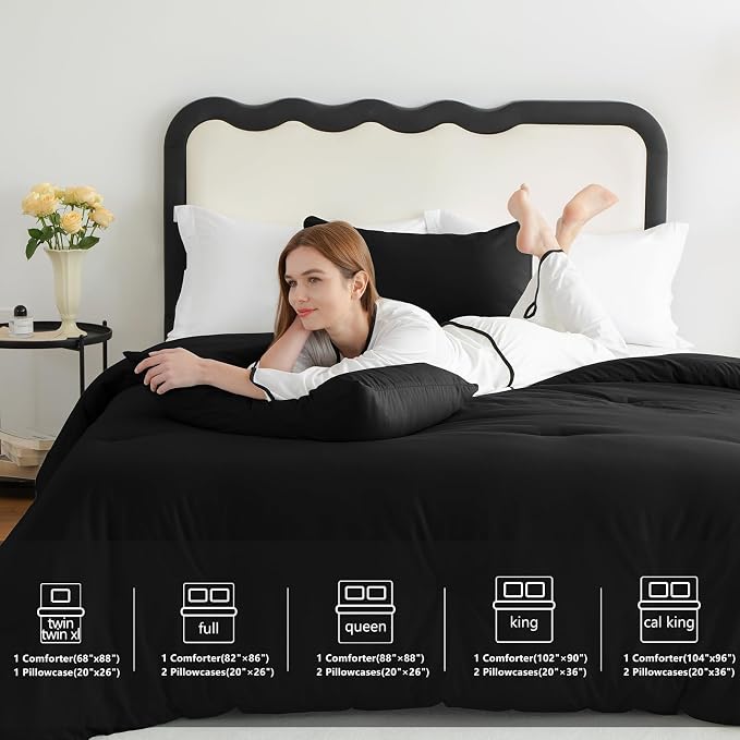 CozyLux Comforter Full Size Set Black, 3 Pieces Solid Lightweight Soft Bed Set - Image 6