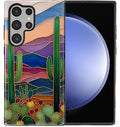 for Samsung Galaxy S24 Ultra Case, Stained Glass Cactus Pattern Glossy 2 in 1 by Teonvpu
