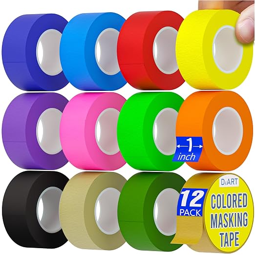 DEART Colored Masking Tape 12 Pack 1 inch Color Painters Tape by Unknown
