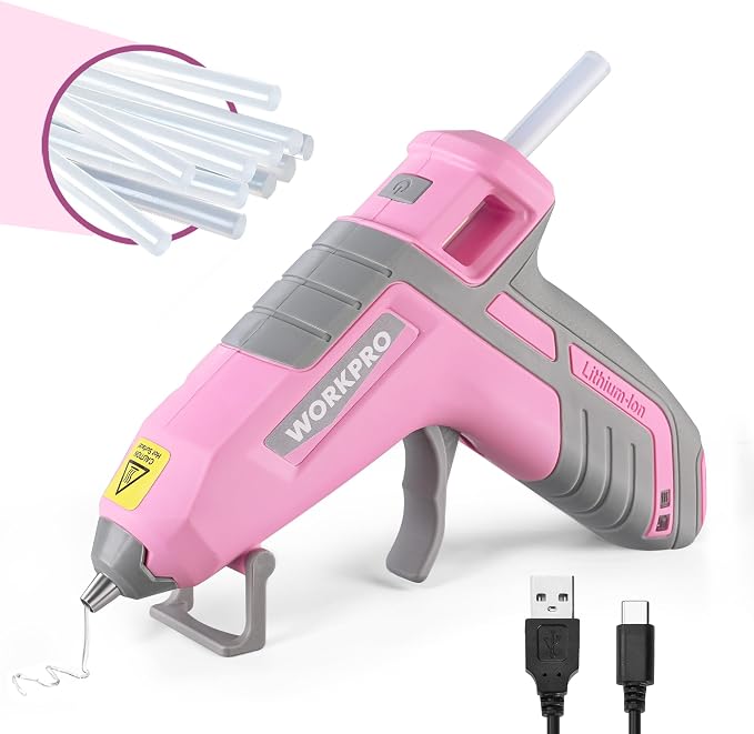 WORKPRO 3.6V Cordless Hot Glue Gun, Fast Preheating, Smart Power-Off, USB-C by WORKPRO