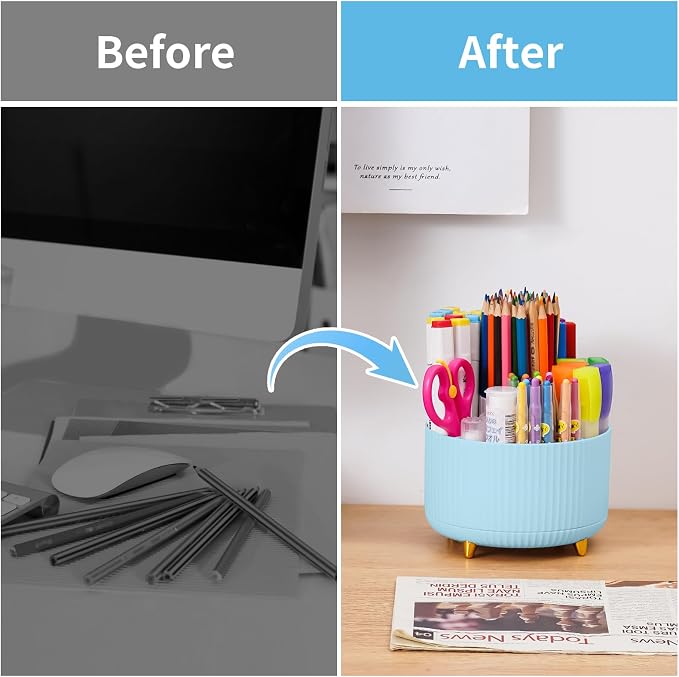 Marbrasse Desk Organizer, 360-Degree Rotating Pen Holder, Desk Organizers and - Image 7