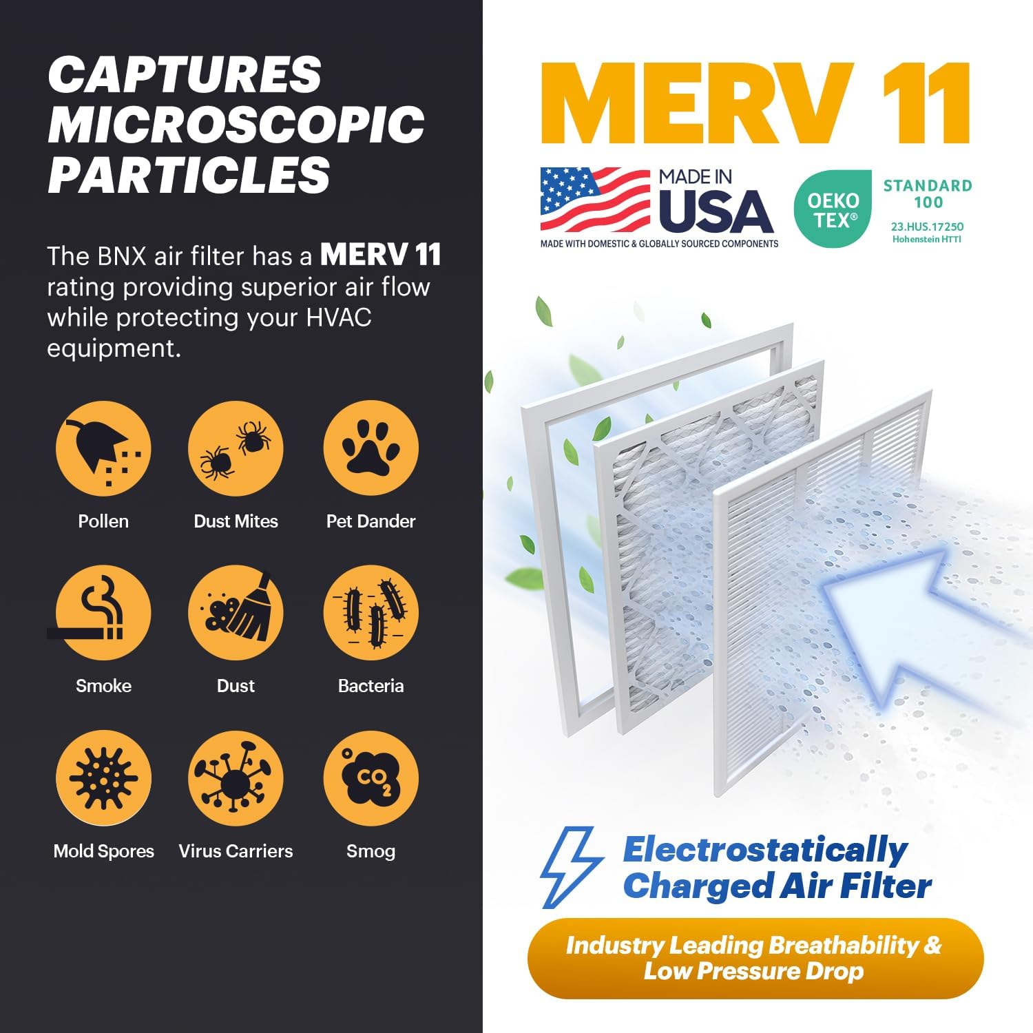 BNX TruFilter 14x18x1 Air Filter MERV 11 (6-Pack) - MADE IN USA - Allergen Defense Electrostatic Pleated Air Conditioner HVAC AC Furnace Filters for Allergies, Dust, Pet, Smoke, Allergy MPR 1200 FPR 7