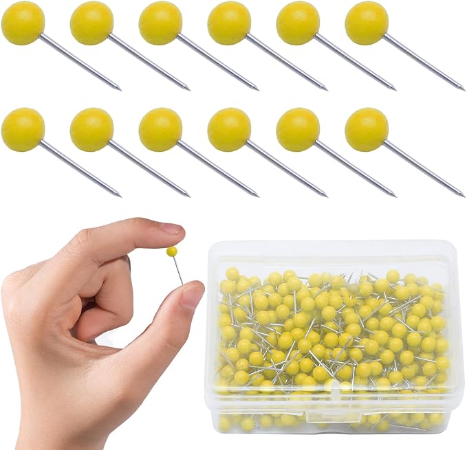 Yellow Map Pins, 1/8 Inch, Round Ball Head | Map Tacks, Push Pins - Image 7