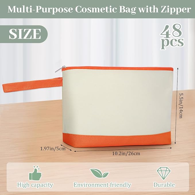 Silkfly 48 Pcs Cotton Canvas Makeup Bags Cosmetic Zipper Bags 10.2 x 5.5 x 2'' - Image 2